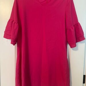 Chic Fuchsia Ruffle Sleeve Dress